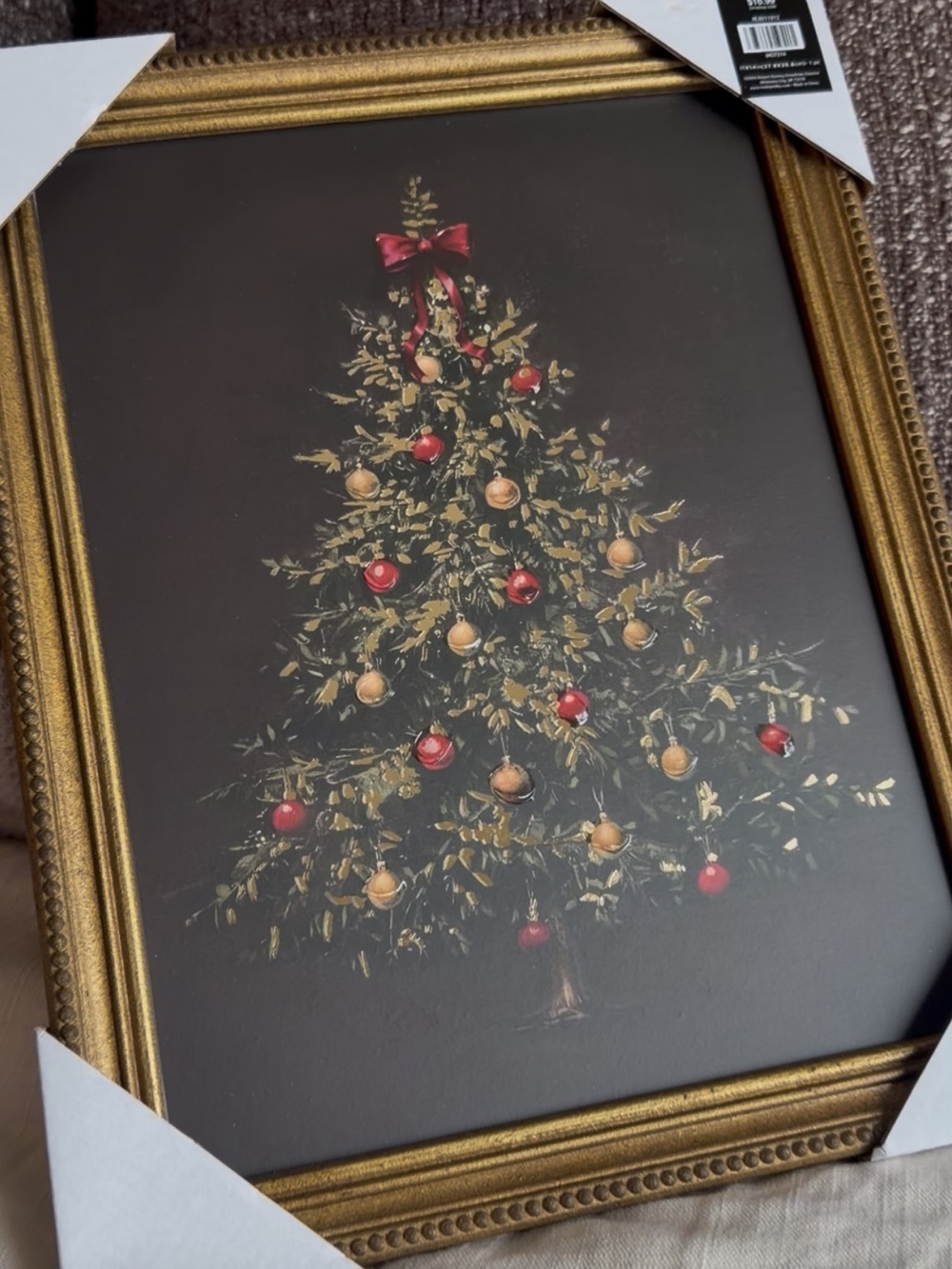Hobby Lobby Gold Framed Gold Christmas Tree Art with Red and Gold Ornaments
